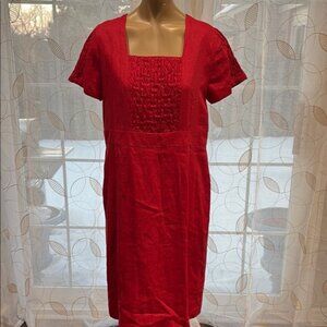 Red Short Sleeve Linen Dress